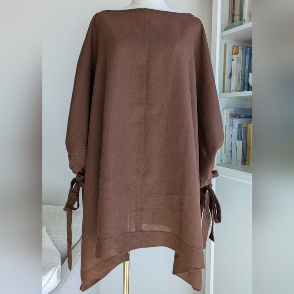 Chocolate Linen Tunic Shawl - Picture 1 of 7